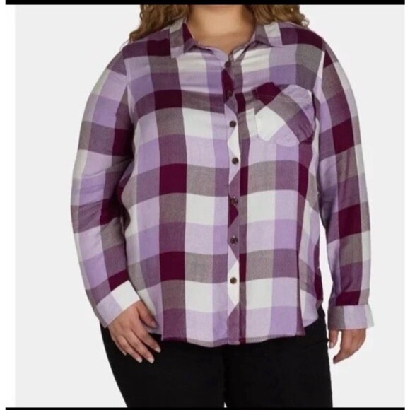 Terra & Sky Tops - Terra &‎ Sky Women's Plus Size 3X Purple Plaid Button Down Shirt
